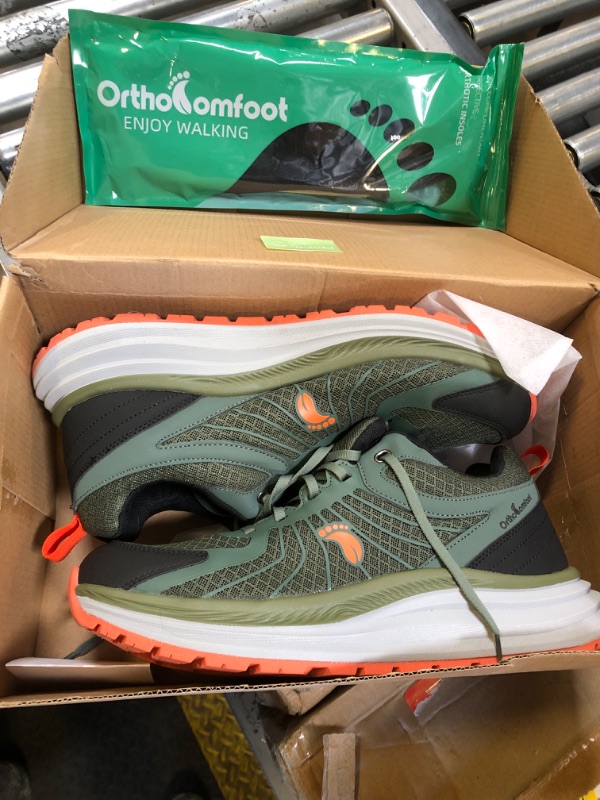 Photo 1 of Men's Orthopedic Waterproof Running Shoes: Supportive Plantar Fasciitis Orthotic Composite Toe Neuropathy Trail Sneakers, Breathable Indoor Outdoor High Instep Golf Walking Shoes Army Green Size 11