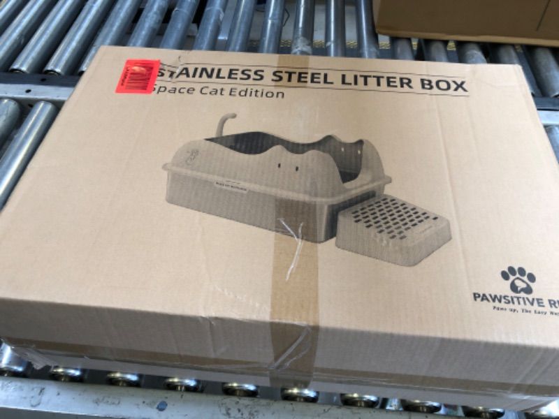 Photo 1 of Pawsitive Rise XL Stainless Steel Litter Box with Lid - Covered, High Sides, Non-Stick, Semi-Enclosed, Extra Large for Big Cats, Odor-Free, Includes Scoop & Cloth, Inspired by Lunar Mission