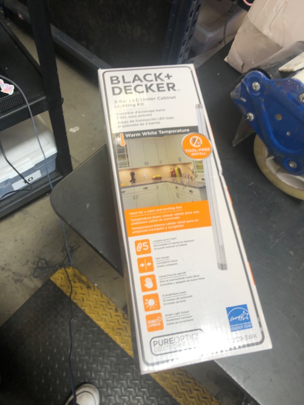 Photo 1 of BLACK+DECKER LED Under Cabinet Lighting Kit, 3-Bars, 9 Inches Each, DIY Tool-Free Installation, Warm White, 2700K, 1080 Lumens, 15 Watts, Home Accent (LEDUC9-3WK)