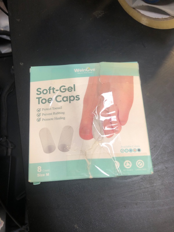 Photo 1 of Welnove Gel Toe Cap and Protector - Silicone Toe Covers - Toe Cushions for Pain Relief, Missing or Ingrown Toenails, Corns, Calluses, Blisters (8 Medium, White)