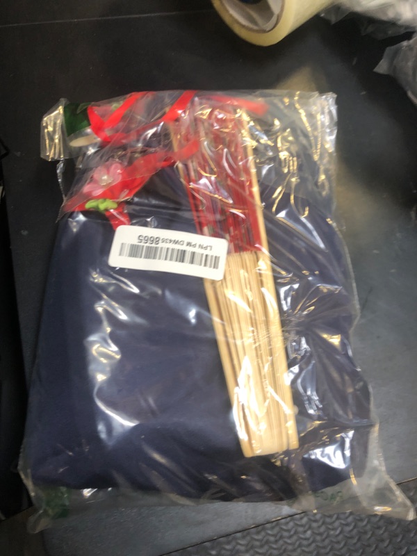 Photo 1 of Asian Traditional Dress Kimono Robe for Kids Girls Costume Silk Folding Fans hairstick Cosplay (Red Navy 130cm)