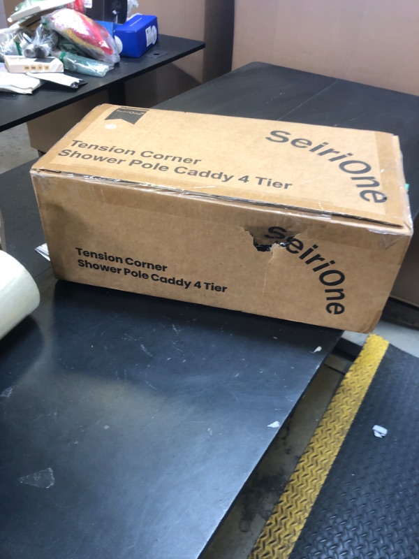 Photo 1 of SEIRIONE Rustproof Shower Corner Caddy Organizer for Bathroom, 4 Adjustable Shelves with Tension Pole, for Bathtub Shampoo Accessories Storage Holder, 39.2 to 113 Inch Height