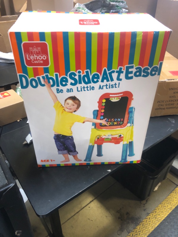 Photo 1 of Lehoo Castle Easel for Kids, 4 in 1 Double Sided Kids Art Easel with Magnetic White Board & Chalk Board, Adjustable Standing Toddler Easel with Drawing & Writing Accessories - Gift for Boys and Girls