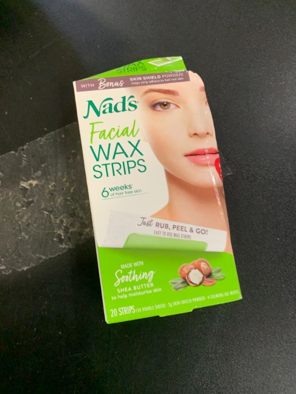 Photo 1 of Nad's Facial Wax Strips - Hypoallergenic All Skin Types - Facial Hair Removal For Women - At Home Waxing Kit with 20 Face Wax Strips + 4 Calming Oil Wipes + Skin Protection Powder