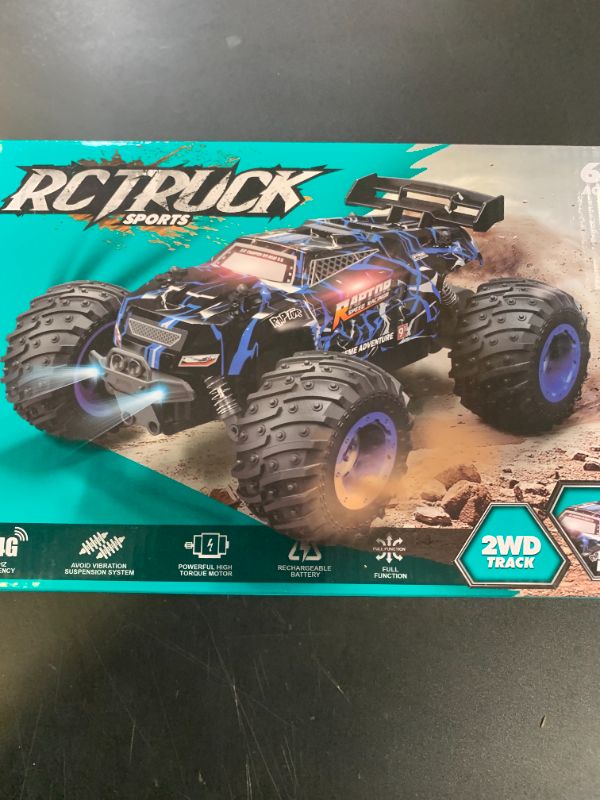 Photo 1 of Rcjoyou Remote Control Car, 1:18, All-Terrain Remote Control Truck with Headlight and Bodylight, 2WD, 20KM/H, PVC Shell, 2.4GHz, Rechargeable, Sturdy, Two Speed Control, Rc Cars for Kids, Beginner