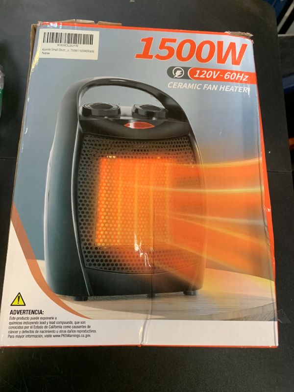 Photo 1 of Kismile Small Electric Space Heater Ceramic Space Heater,Portable Heater Fan for Office with Adjustable Thermostat and Overheat Protection ETL Listed for Kitchen, 750W/1500W(Black)