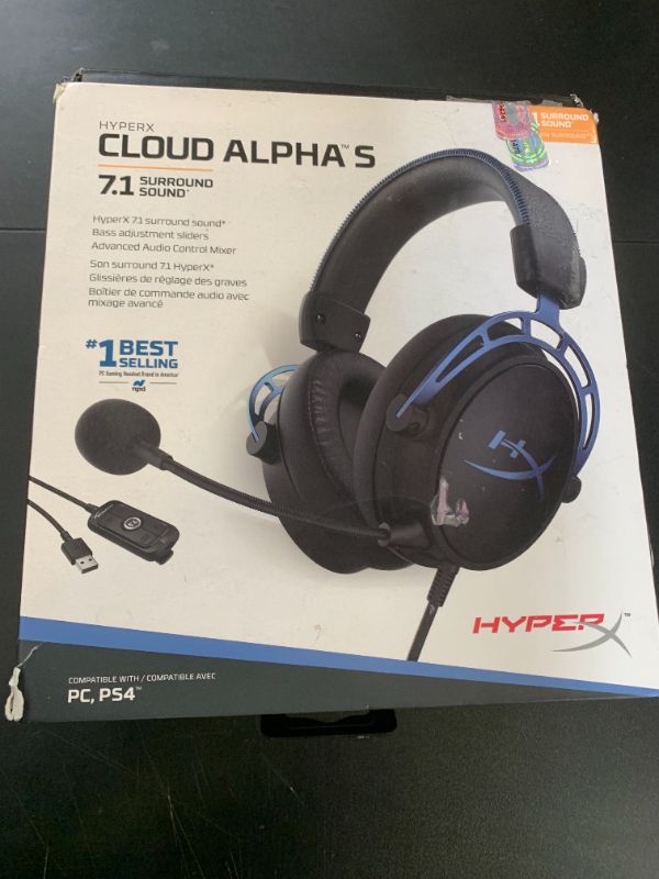 Photo 1 of yperX Cloud Alpha S - PC Gaming Headset, 7.1 Surround Sound, Adjustable Bass, Dual Chamber Drivers, Chat Mixer, Breathable Leatherette, Memory Foam, and Noise Cancelling Microphone - Blue (Renewed)