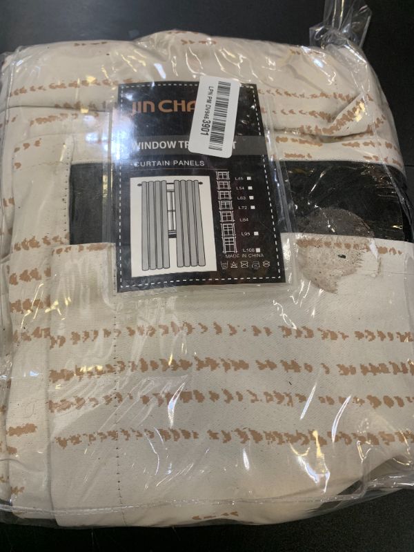 Photo 1 of jinchan 100% Blackout Curtains 84 Inch Long for Bedroom, Boho Curtains Golden Geometric Foil Printed on Off White Back Tab Room Darkening Retro Farmhouse Pattern Blackout Curtains 2 Panels
