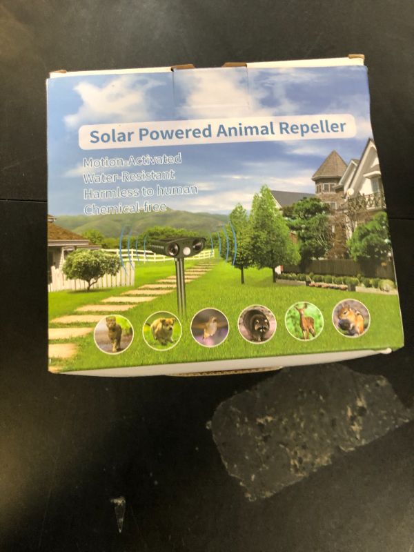 Photo 1 of Animal Repellent Solar Powered Ultrasonic Animal Repellent Motion Sensor and Flashing Light Outdoor Weatherproof Farm Garden Lawn for Cat Dog Coyote Bird Skunk Snake Raccoon Rabbit Squirrel (1 Pack)