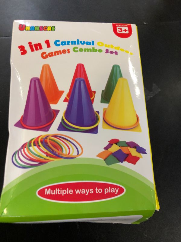 Photo 1 of unanscre 31PCS 3 in 1 Carnival Outdoor Games Combo Set for Kids, Soft Plastic Cones Bean Bags Ring Toss Game, Gift for Birthday Party/Xmas