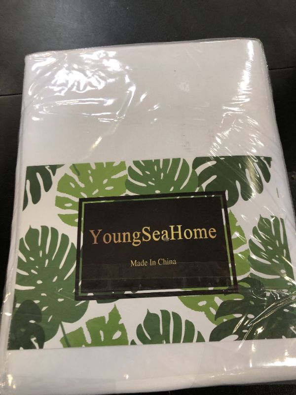 Photo 1 of youngseahome White Fabric with Water Blue Scalloped Border Shower Curtain,Boho Chic Cloth Shower Curtain for Bathroom Showers,72 x 84 Inches