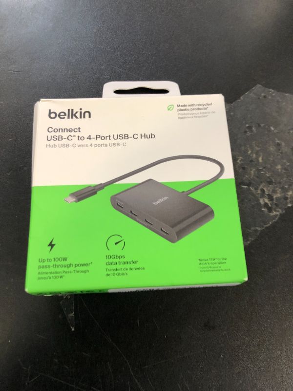 Photo 1 of Belkin Connect USB-C to 4-Port USB-C 3.2 Gen2 Ports Hub, Multiport Adapter Dongle with 100W PD & Max 10Gbps High-Speed Data Transfer for MacBook, iPad, Chromebook, PC, and More - Black
