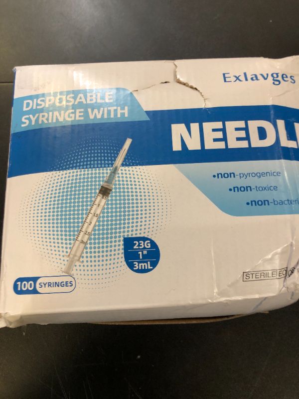 Photo 1 of 100 Pack Disposable 3ml/cc Lab Syringes with 23Ga 1 Inch Needle Luer Lock, Individually Sealed Packed
