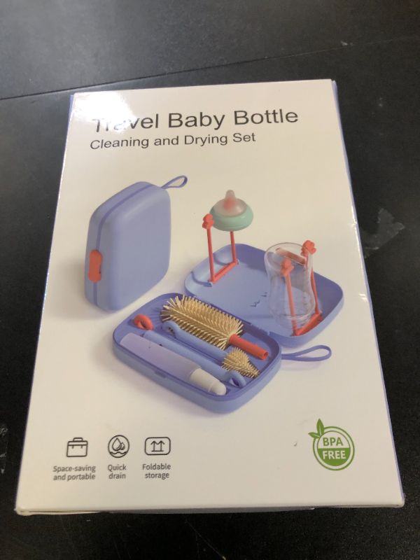 Photo 1 of Travel Baby Bottle Cleaning Kit, 7in1 Extendable Silicone Travel Bottle Brush Set & Drying Rack, Nipple, Straw, & Breast Pump Portable Cleaning, wd Soap Dispenser & Organizer Case, Gift for Mom