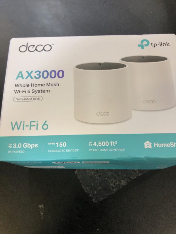 Photo 1 of TP-Link Deco AX3000 WiFi 6 Mesh System - Covers up to 4500 Sq.Ft, Replaces Wireless Router and Extender, 3 Gigabit Ports per Unit, Supports Ethernet Backhaul (Deco X55, 2-Pack)