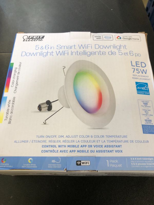 Photo 1 of Feit Electric Smart Recessed Downlights, 5-6 Inch, Wi-Fi LED, Dimmable Color-Changing, 1000 Lumens, 11.1W (75W Equivalent), Voice & App Control, Daylight to Soft White, 50,000 Hour Lifespan