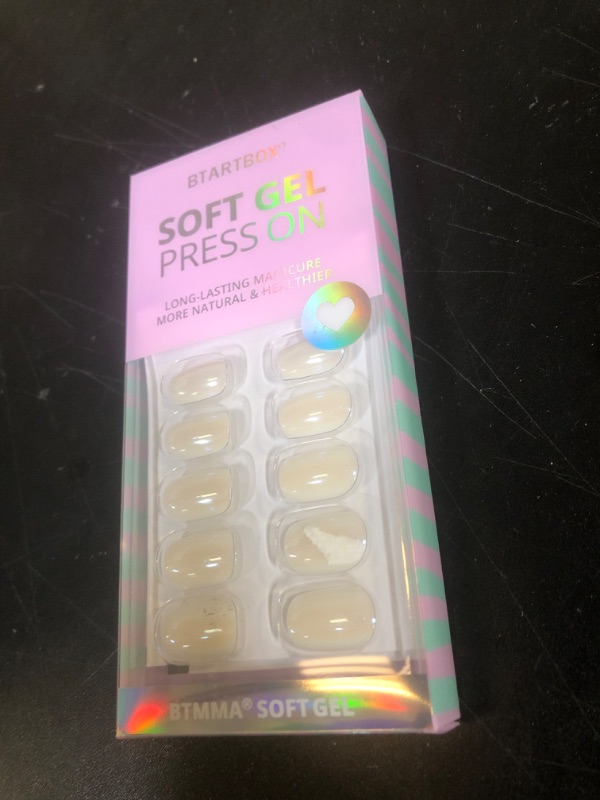 Photo 1 of BTArtbox Press On Nails Short - White Soft Gel Press On Nails, Square Chrome Nail Tips Glue On Nails, Reusable Stick On Nails in 15 Sizes - 30 Soft Gel Fake Nails Kit, Vanilla Glazed