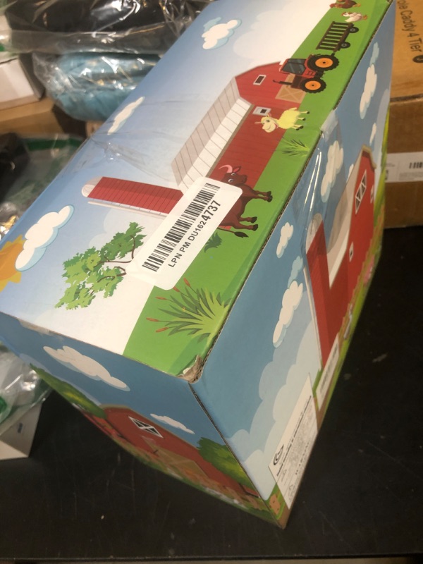 Photo 1 of Farm Animals Big Red Barn Toy for 1 2 3 4 5 Years Old Toddlers, Kids Farm Figures Fence Playset with Tractor, Preschool Montessori Learning Toys, Christmas Birthday Easter Gift for Boys Girls