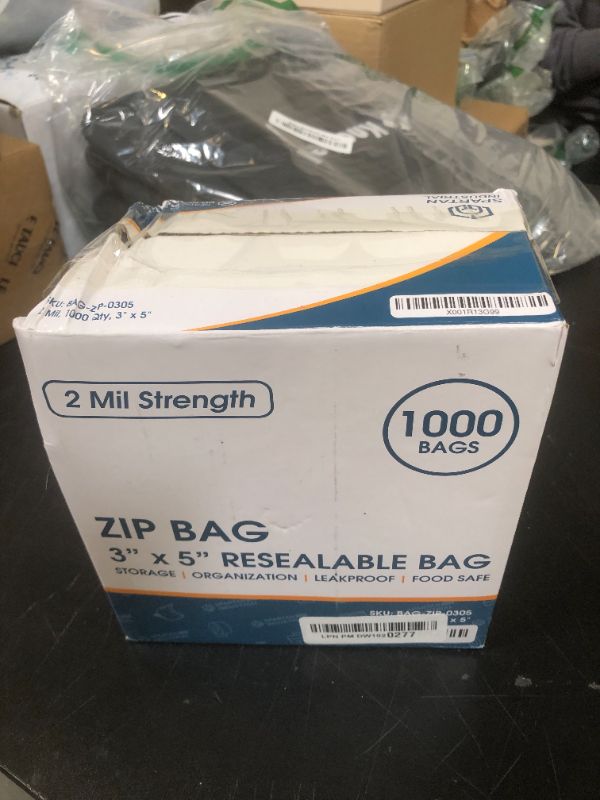 Photo 1 of Spartan Industrial - 3” X 5” (1000 Count) 2 Mil Clear Reclosable Zip Plastic Poly Bags with Resealable Lock Seal Zipper