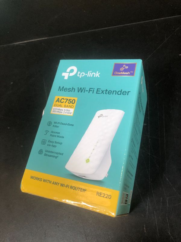 Photo 1 of TP-Link WiFi Extender with Ethernet Port, Dual Band 5GHz/2.4GHz , Up to 44% More Bandwidth than Single Band, Covers Up to 1200 Sq.ft and 30 Devices, Signal Booster Amplifier Supports OneMesh(RE220)