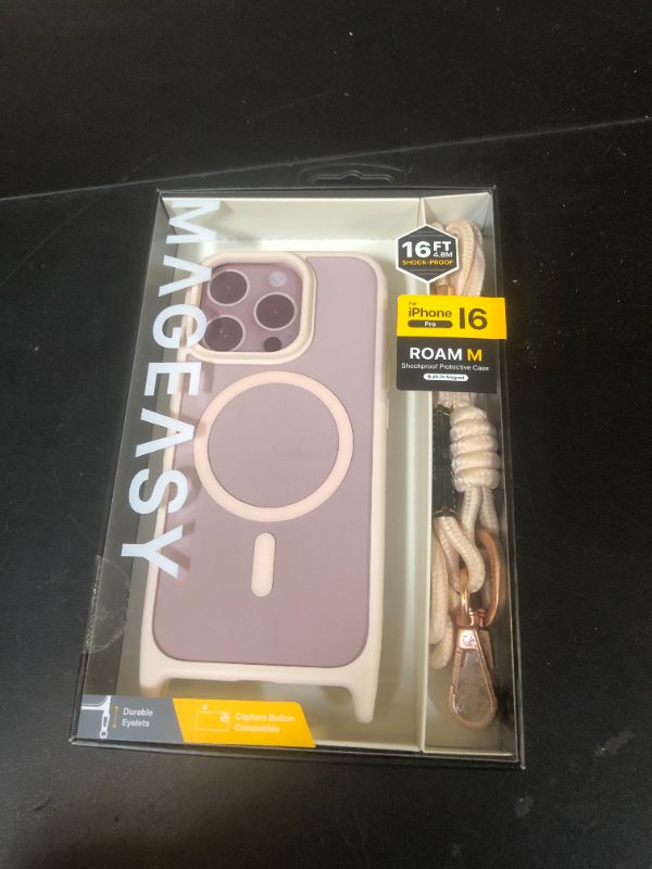 Photo 1 of MAGEASY Case for iPhone 16 Pro 6.3" - Case with Crossbody Strap, 16ft Drop Protection, Compatible with MagSafe | Roam M (Rosé)