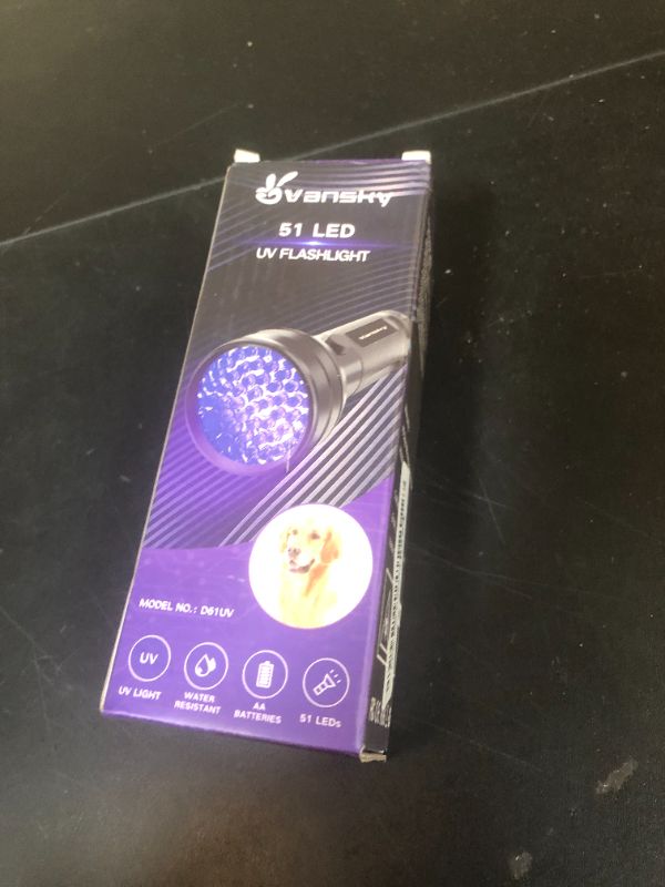 Photo 1 of Vansky UV Flashlight Black Light, 51 LED Blacklight Pet Urine Detector for Dog/Cat Urine, Dry Stains, Bed Bug, Resin Curing, Scorpions Finder
