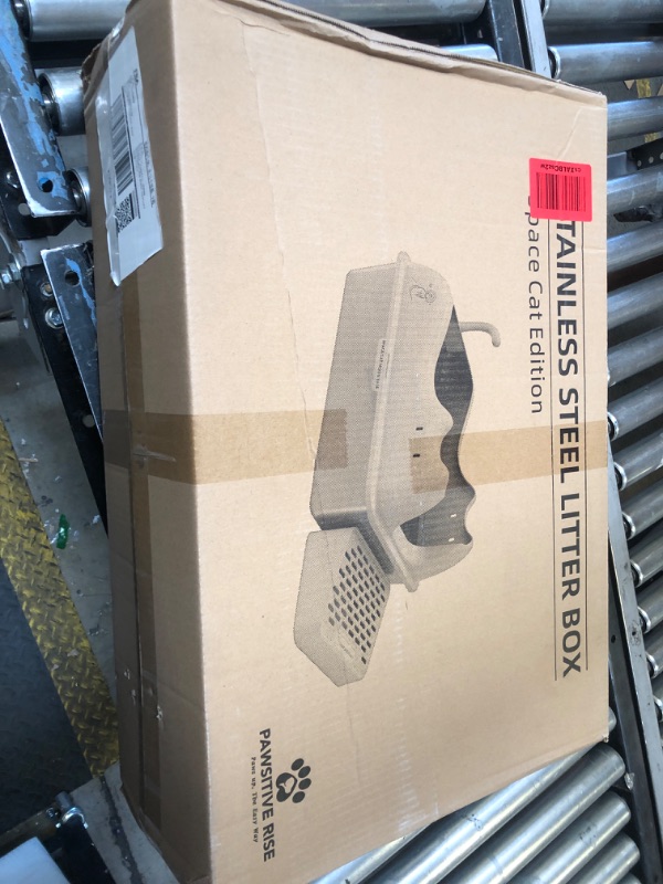 Photo 1 of Pawsitive Rise XL Stainless Steel Litter Box with Lid - Covered, High Sides, Non-Stick, Semi-Enclosed, Extra Large for Big Cats, Odor-Free, Includes Scoop & Cloth, Inspired by Lunar Mission