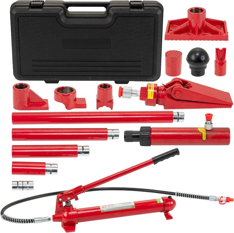 Photo 1 of -LEAKING HYDRAULIC FLUID-12 Ton Porta Power Hydraulic Jack Kit, Hydraulic Multifunctional Jack with 4.6 ft/1.4 m Oil Hose, Auto Body Frame Repair Kit, Storage Case, 26455 Lbs Capacity, for Car Repair, Truck, Garage
