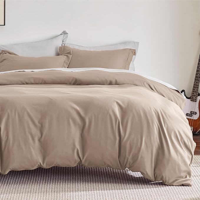 Photo 1 of Bedsure Deep Beige Duvet Cover King Size - 3 Pieces Prewashed Extra Soft Bedding Set, Includes 1 Duvet Cover 104x90 Inches with Zipper Closure & 2 Pillow Shams, Comforter Not Included