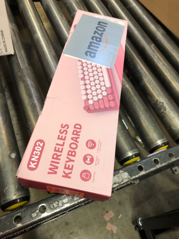 Photo 1 of Wireless Keyboard, Round Keycaps, Retro Typewriter Keyboard with Detachable Wrist Rest, Sleep Mode, Foldable Legs, 2.4GHz Full-size Cordless Computer Keyboard for Windows/PC/Laptop (Colorful-Pink)