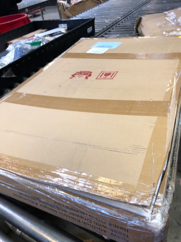 Photo 1 of SHW 40-Inch Mobile Electric Height Adjustable Sit to Stand Desk with Drawer, Hanging Hooks and Cable Management, Walnut