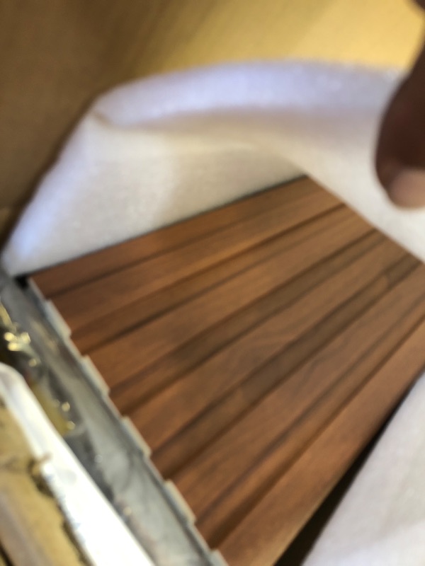 Photo 1 of Art3d Slat Wall Panels, WPC Soundproof 3D Wall Paneling for Interior Wall Decor, TV Background, 8-Pack 96 x 6 in. Teak