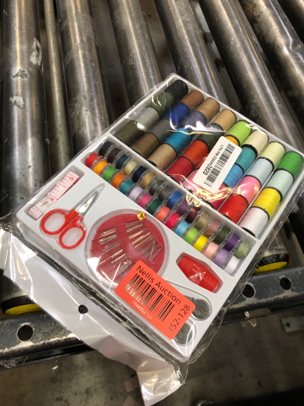Photo 1 of 100pcs Sewing Thread Tools Kit - 64 Rolls Machine Thread Spools, 30pcs Needles, Scissors, Thimble, Threader, Tape Measure & Bobbins (Multi-Color)