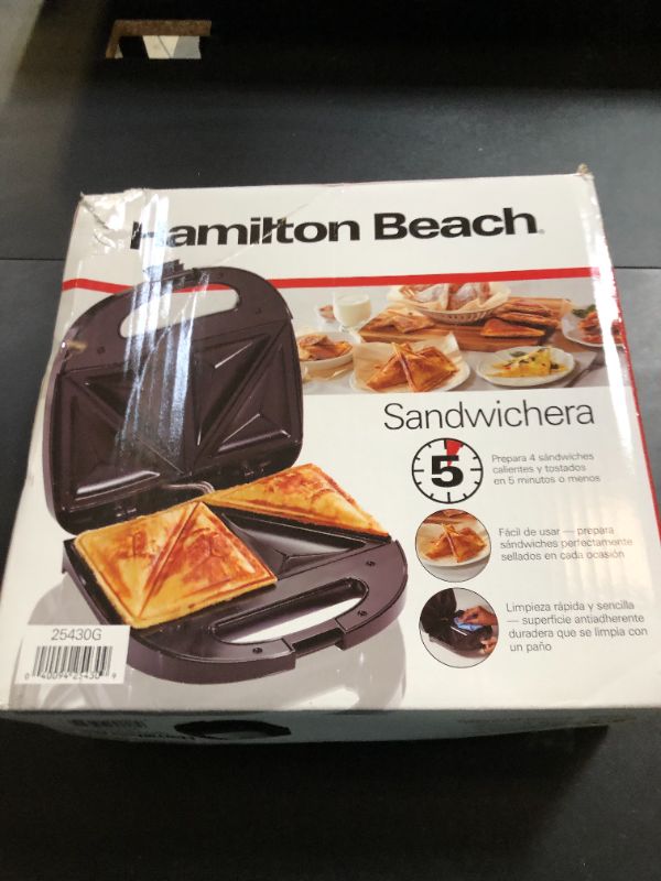 Photo 1 of Hamilton Beach Electric Sealed Sandwich Maker Grill with PFAS-Free Nonstick Plates, Makes Stuffed French Toast, Omelets, Compact & Easy to Store, Black (25430G)