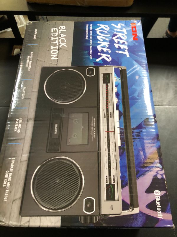 Photo 1 of Ion Audio 1980S-Style Portable Bluetooth Boombox AM/FM Radio Cassette Player Recorder, VU Meters, USB Recording, Dual Full-Range High Bass Speakers (Black)