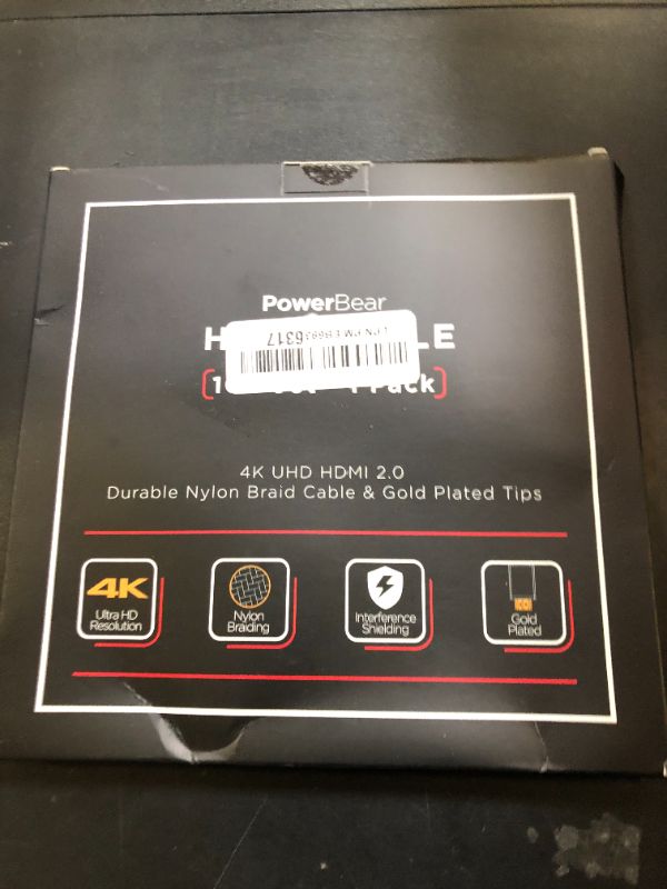Photo 1 of PowerBear 4K HDMI Cable 10 ft | High Speed Hdmi Cables, Braided Nylon & Gold Connectors, 4K @ 60Hz, Ultra HD, 2K, 1080P, ARC & CL3 Rated | for Laptop, Monitor, PS5, PS4, Xbox One, Fire TV, & More