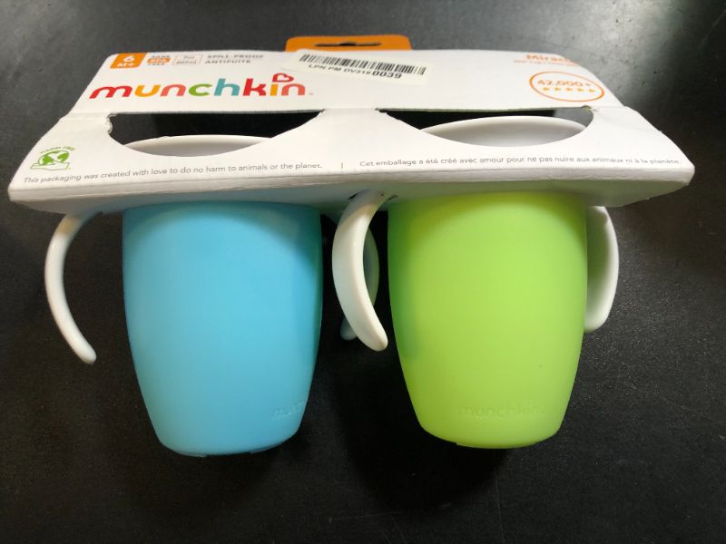 Photo 1 of Munchkin Sippy Cup for 6 Month Old and Up, Spill Proof Miracle 360 Toddler Cups with Transition Handles, 7 Ounce, 2 Pack, Blue/Green