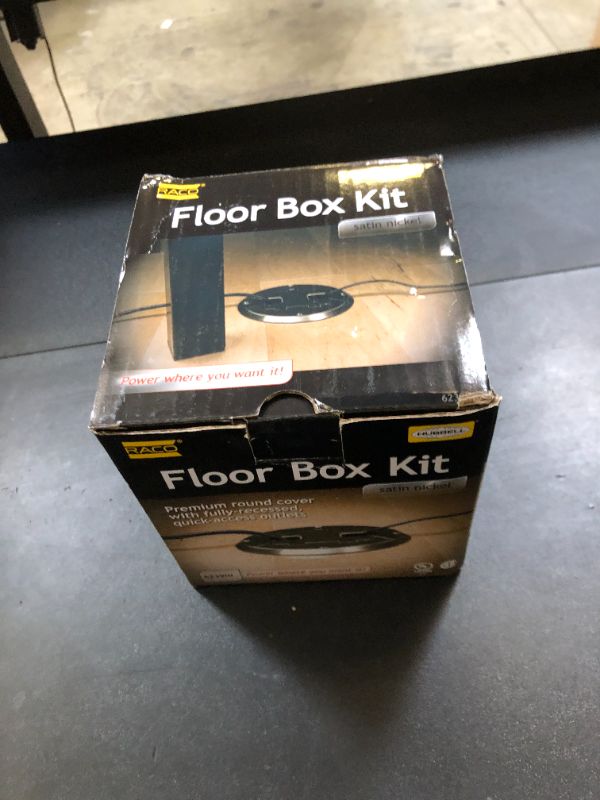 Photo 1 of RACO 6239NI Floor Kit with Recessed Duplex 15A TR Device and Adjustable Steel Box, 1-Gang, Nickel
