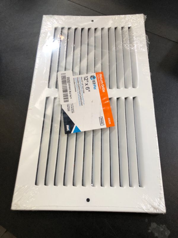 Photo 1 of EZ-FLO 12 x 6 Inch (Duct Opening) Return Air Vent Cover for Wall or Ceiling, Solid Steel Return Air Grille, HVAC Vent Cover, White, 61626