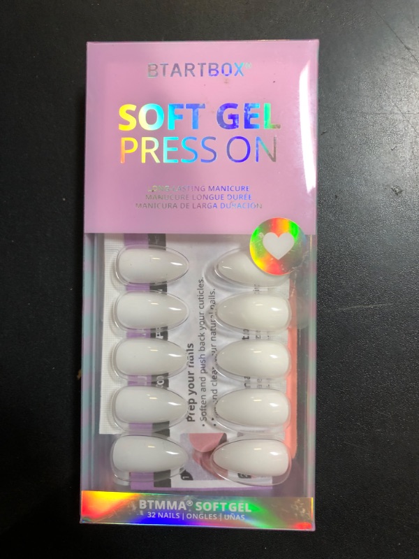 Photo 1 of BTArtbox White Press On Nails Short - Soft Gel Press on Nails Almond, White Glue on Nails with Nail Glue, Reusable Stick on Nails in 16 Sizes, Cream Puff