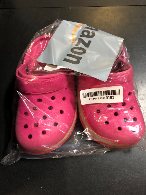 Photo 1 of XPKWS Toddler Kids Clogs Boys Girls LED Garden Shoes Light up Sandals Slip on Quick Dry Beach Slippers (Pink, 31)