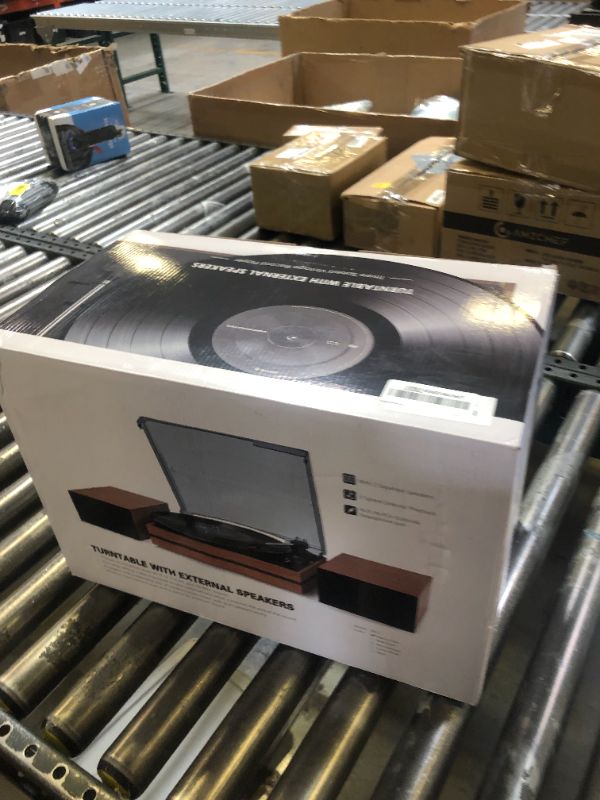 Photo 1 of Record Player for Vinyl with Dual Separate Stereo Speakers Vintage Turntable BT Wireless Input Playback Belt Drive 3 Speed 3 Size Playback Record Player Support AUX Headphone Input RCA Out Auto Stop