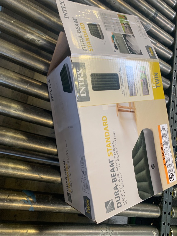 Photo 1 of Intex 64761E Dura-Beam Standard Downy Air Mattress: Fiber-Tech – Twin Size – Built-in Foot Pump – 10in Bed Height – 300lb Weight Capacity