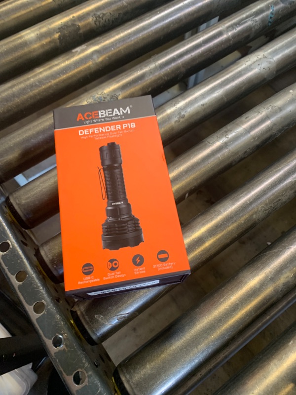 Photo 1 of ACEBEAM Defender P18 Tactical Flashlight with Dual Tail Switch, 5000 High Lumens LED Flashlight Rechargeable, 688 Yards Long Throw Flashlight with Reverse Clip, Instant Strobe for Emergency, Security