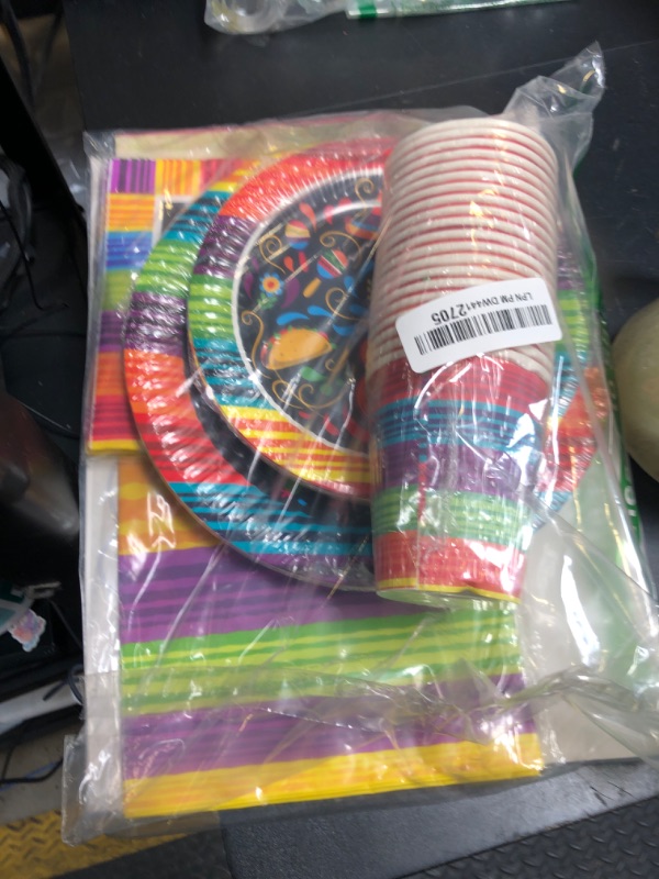 Photo 1 of JOYIN 82PCS Fiesta Tableware Set, Mexican Party Supplies Packs for Cinco De Mayo Table Decorations, Fiest Themed Dessert Plates Fiesta Party Napkins Forks, Carnivals Event, Dia De Muertos Festivals