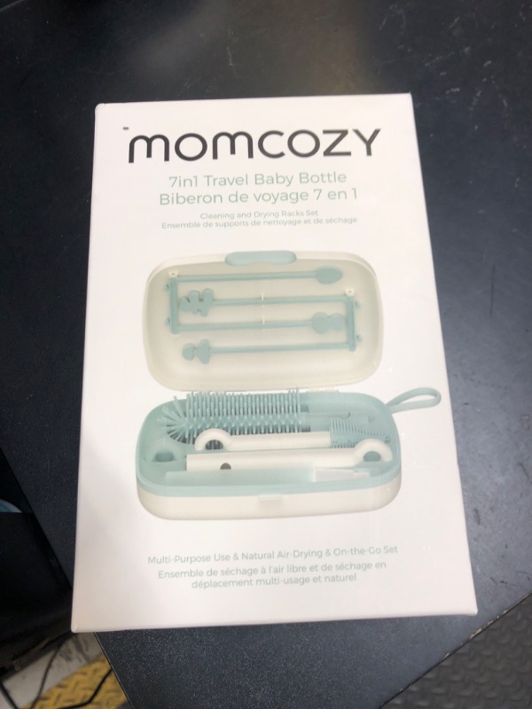Photo 1 of Momcozy Bottle Brush Set - Baby Bottle Cleaner Kit with Silicone Brush, Nipple Brush, Straw Brush, Soap Dispenser, Drying Rack - 7 in 1 Bottle Cleaning Tool for Home and Travel, Green