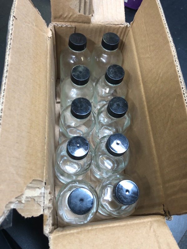 Photo 1 of 10 Pack, 4 oz Small Clear Glass Bottles w/ Lids & 3 Stainless Steel Funnel - 120ml Boston Round Sample Bottle for Potion, Juice, Ginger Shot, Wellness, Oils, Whiskey, Liquids - Leakproof Travel Bottle