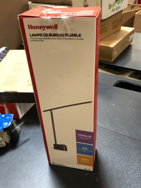 Photo 1 of Honeywell Sunturalux™ LED Desk Lamp with USB Charging Ports HWT-H01 - Stepless Dimmable Eye Caring Desk Light for Home Office Bedroom Bedside College Dorm, Foldable Table Lamp Reading Lamp Black