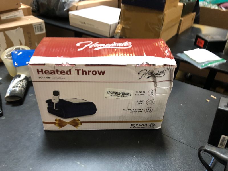 Photo 1 of Homemate Heated Blanket Electric Throw - 50/''x60/'' Heating 1/2/4/6/8 Hours Auto-Off 10 Heat Level Over-Heat Protection Flannel Sherpa Heater ETL Certification, Blue