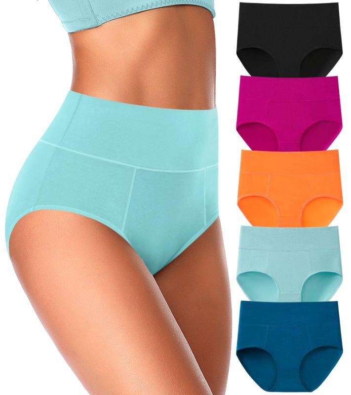Photo 1 of ASIMOON Tummy Control Underwear for Women Cotton High Waisted Plus Size Full Coverage Shaping Panties Briefs Ladies Pack XL